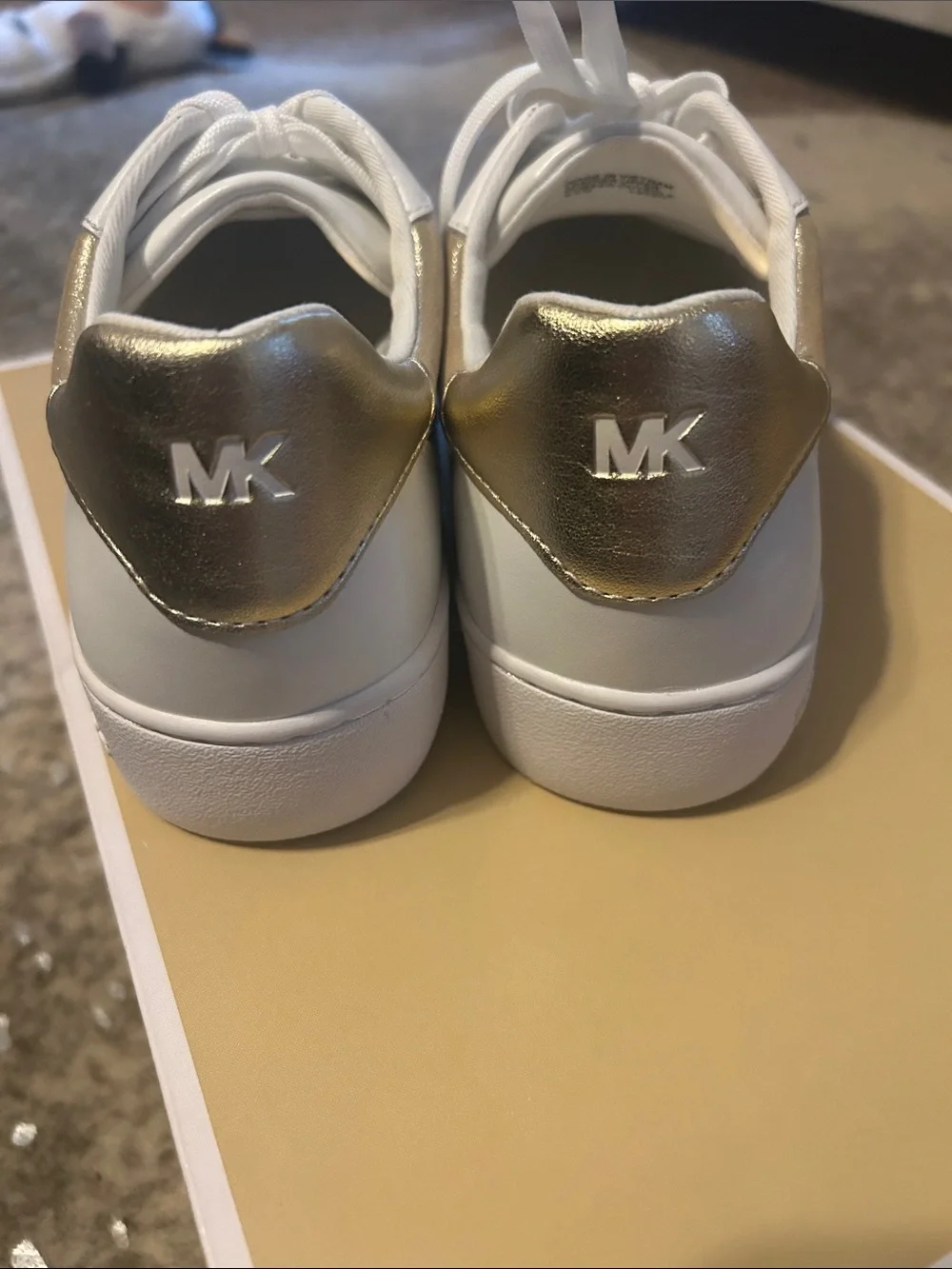 Michael Kors White and Gold Leather Low-Top Sneakers